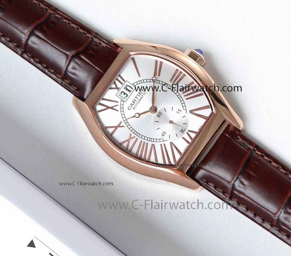 Swiss Replica Cartier Tortue Rose Gold Roman Mens Watch